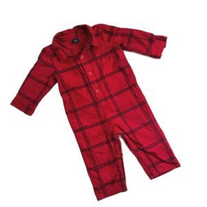 Baby Gap Red‎ Plaid Button-Front Collared Coveralls Romper 12-18 Months